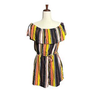 NWT Guess Black, Yellow, Orange Striped Romper Size Medium WW0956